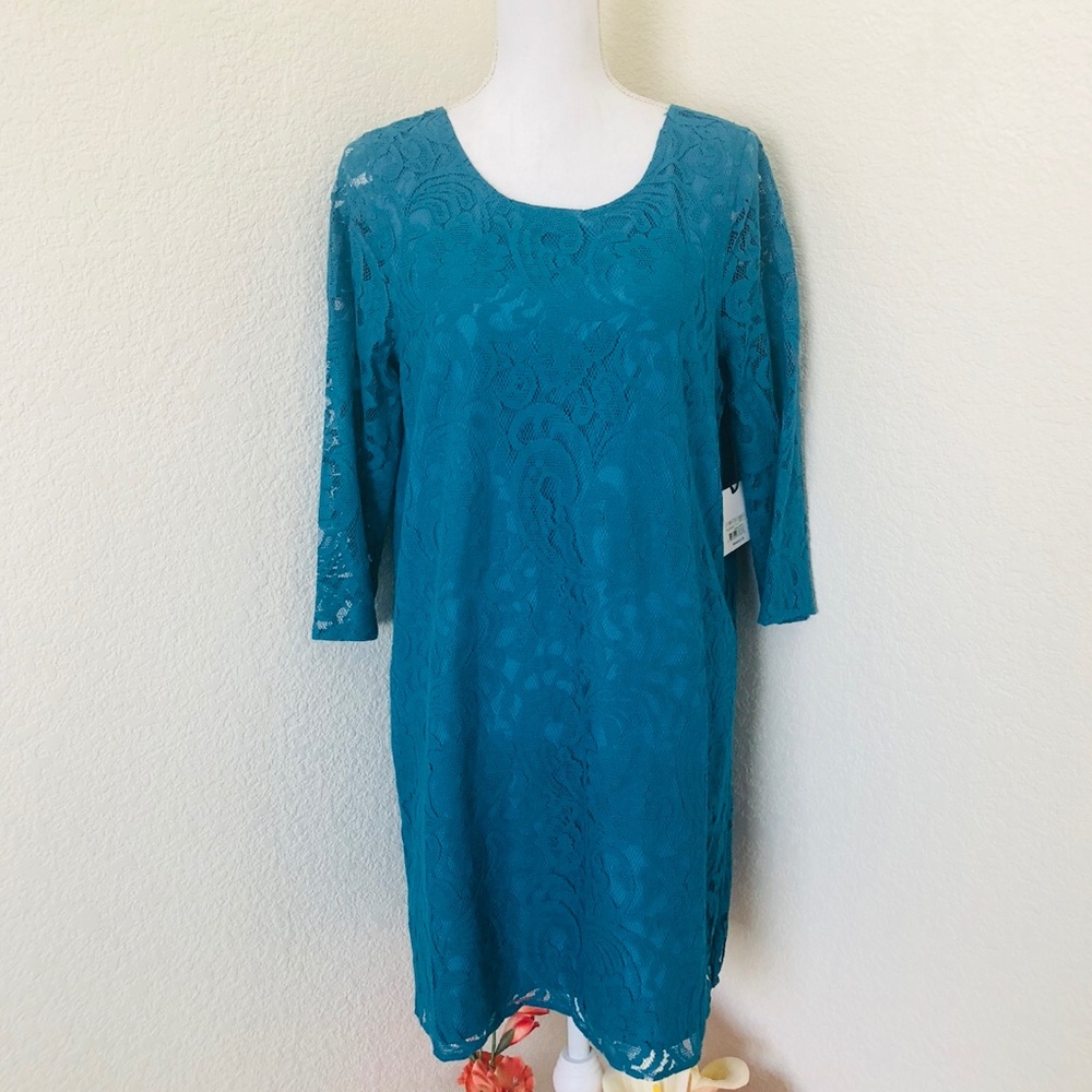 Jack Teal Blue Lace Shift Dress L